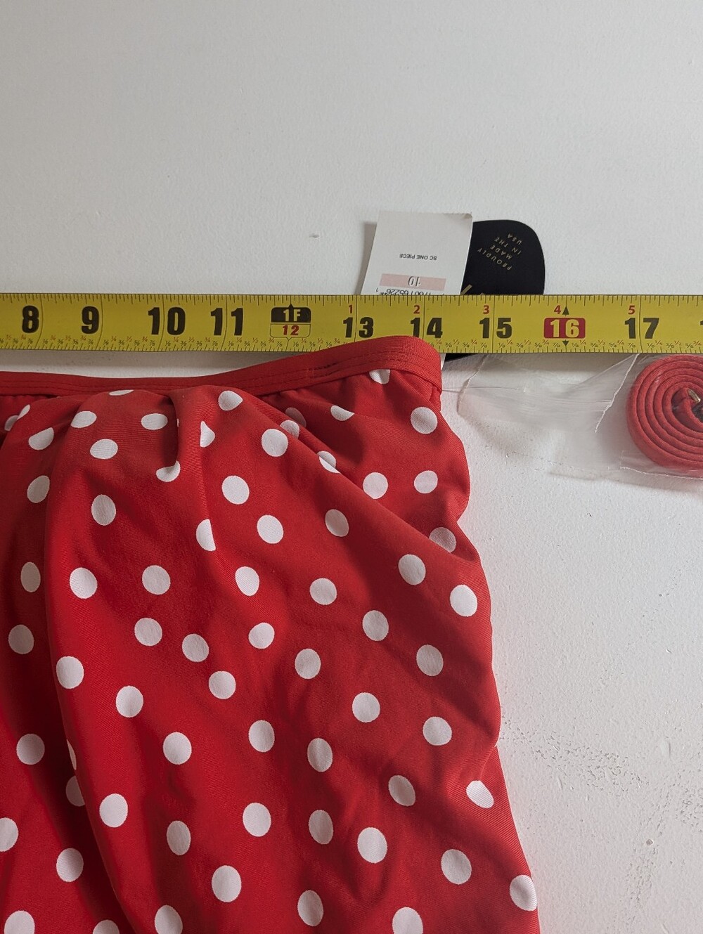 Athena Women Strapless Bandeau One Piece Swimsuit Red White Polka Dot Sz 10 New - Picture 7 of 13